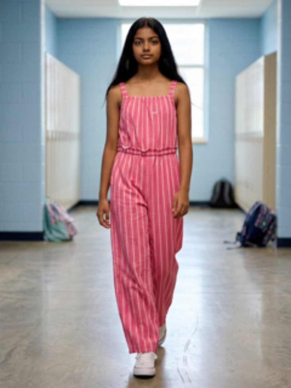 DKNY Romper Jumpsuit Pink Striped Sleeveless Girls Size 14/16‎ Elastic Waist